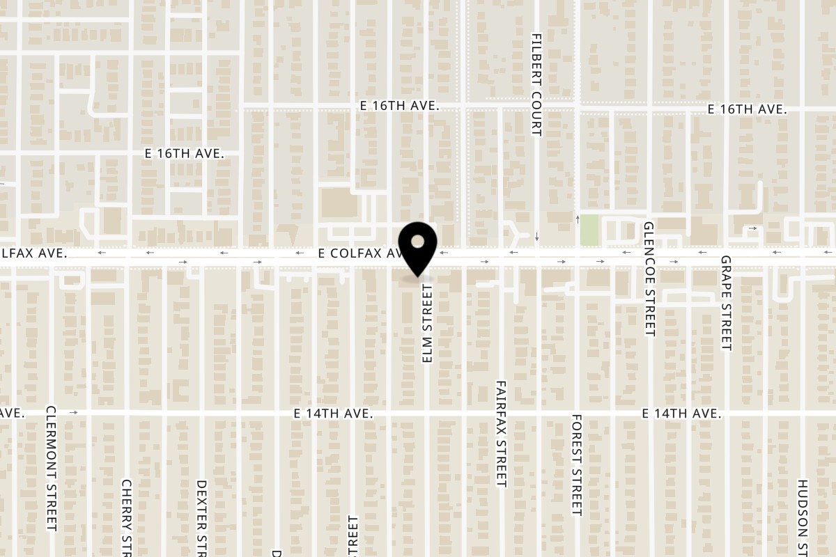 Map showing the location of Chili Shack East Colfax on 4990 East Colfax Avenue in Denver