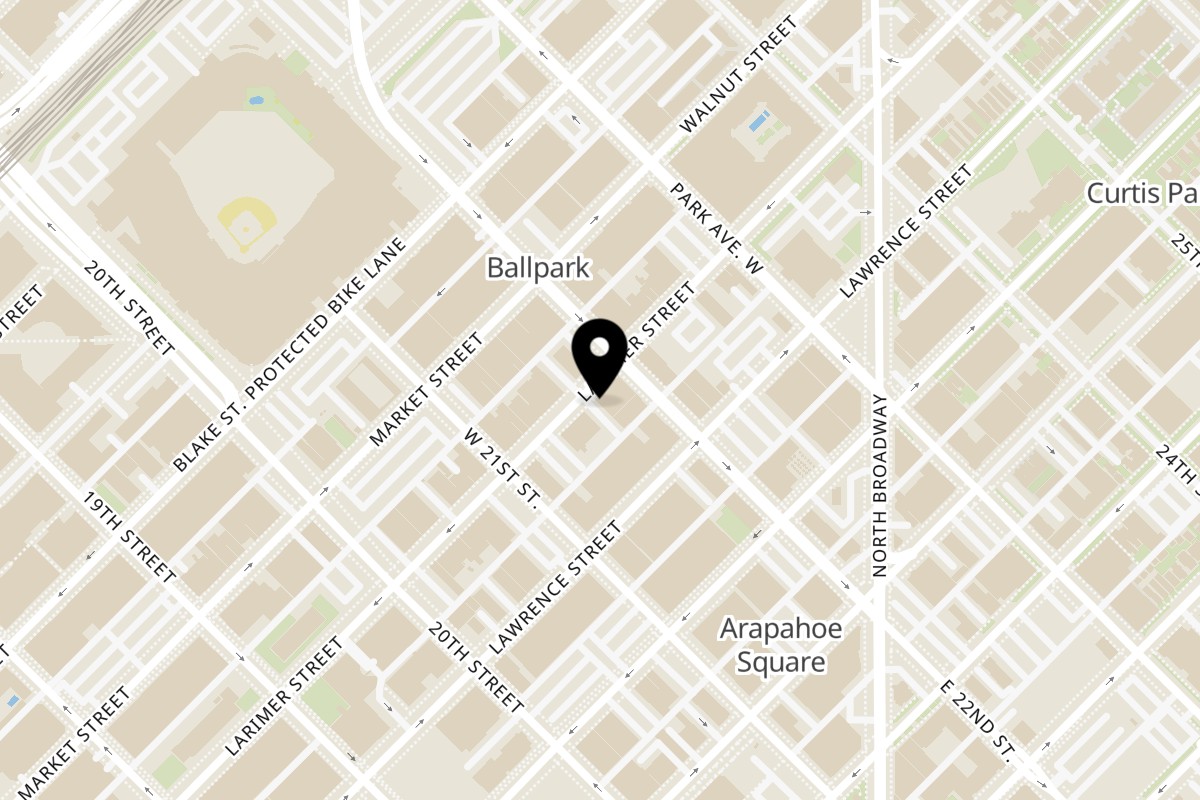 Map showing the location of Chili Shack Larimer on 2148 Larimer Street in Denver