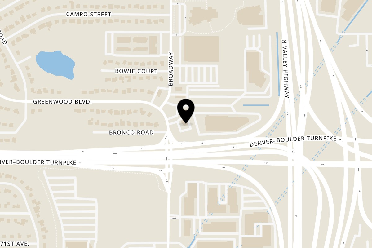 Map showing the location of Chili Shack Broadway on 7260 Broadway in Denver